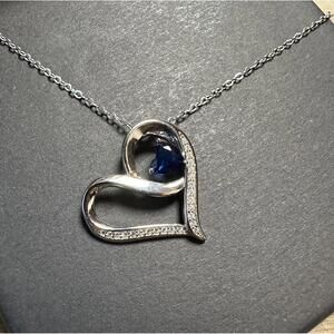 Heart-Shaped Silver Necklace with Blue Gemstone 925